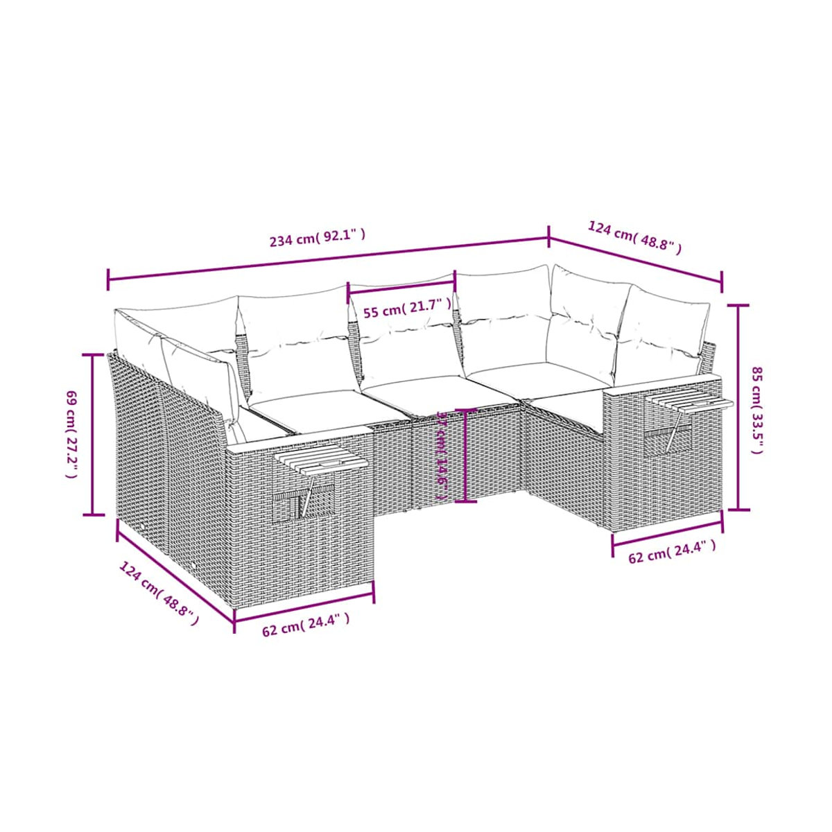 Vidaxl Gartenmöbel-Set aus Polyrattan mit Kissen, 6-teilig, Schwarz - Bild 3