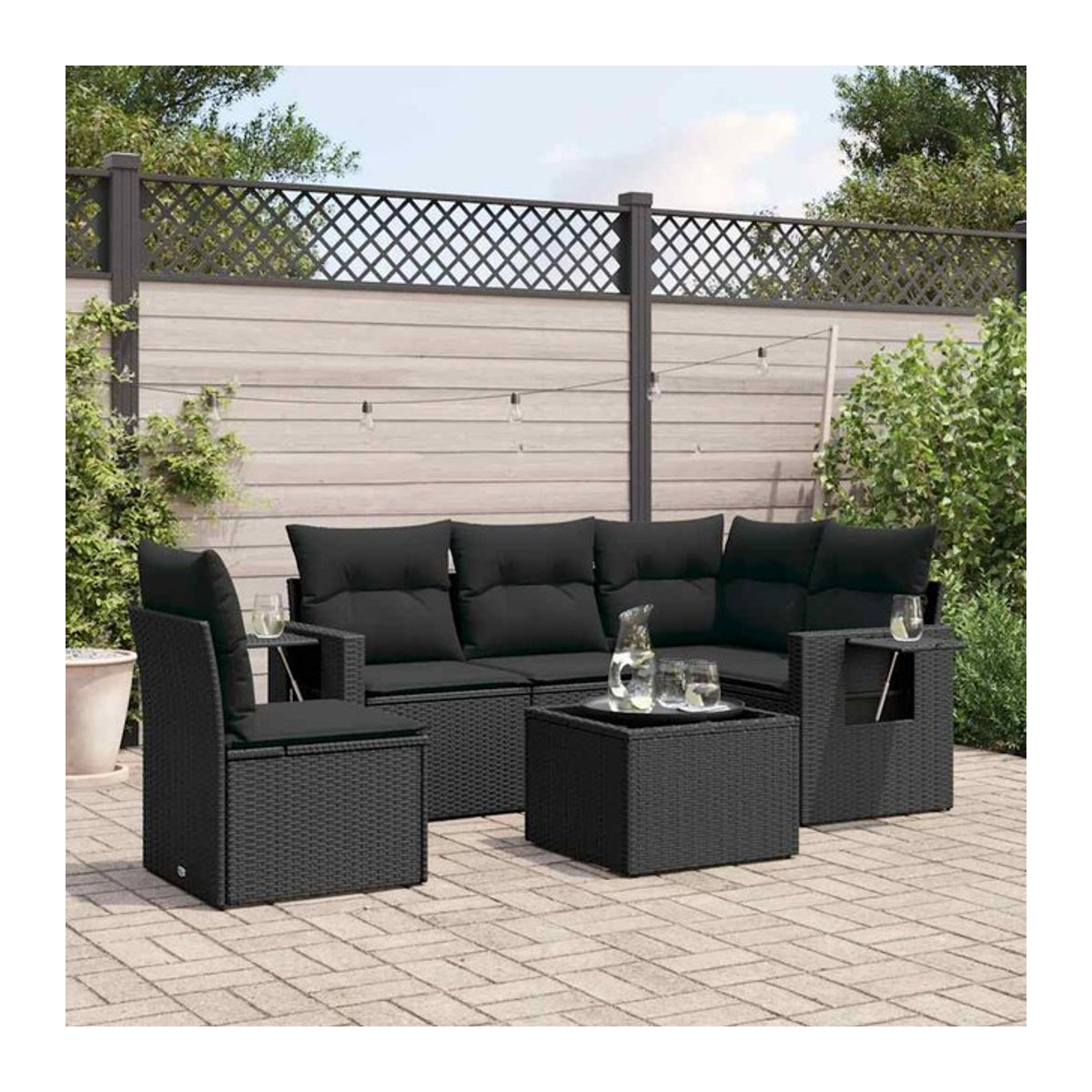 Vidaxl Gartenmöbel-Set aus Polyrattan mit Kissen, 6-teilig, Schwarz - Bild 1