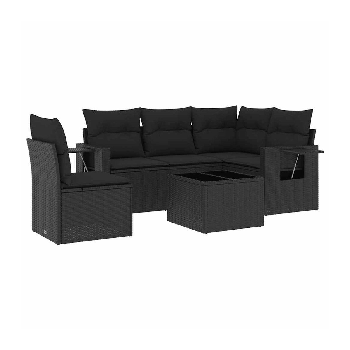 Vidaxl Gartenmöbel-Set aus Polyrattan mit Kissen, 6-teilig, Schwarz - Bild 2
