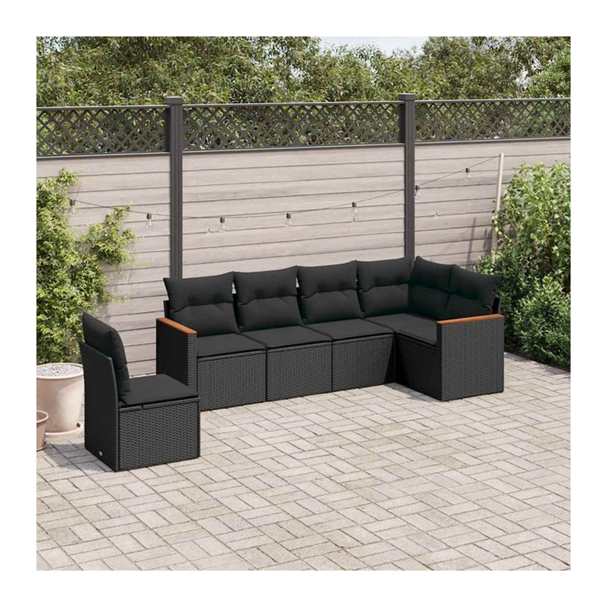Vidaxl Gartenmöbel-Set aus Polyrattan mit Kissen, 6-teilig, Schwarz - Bild 1
