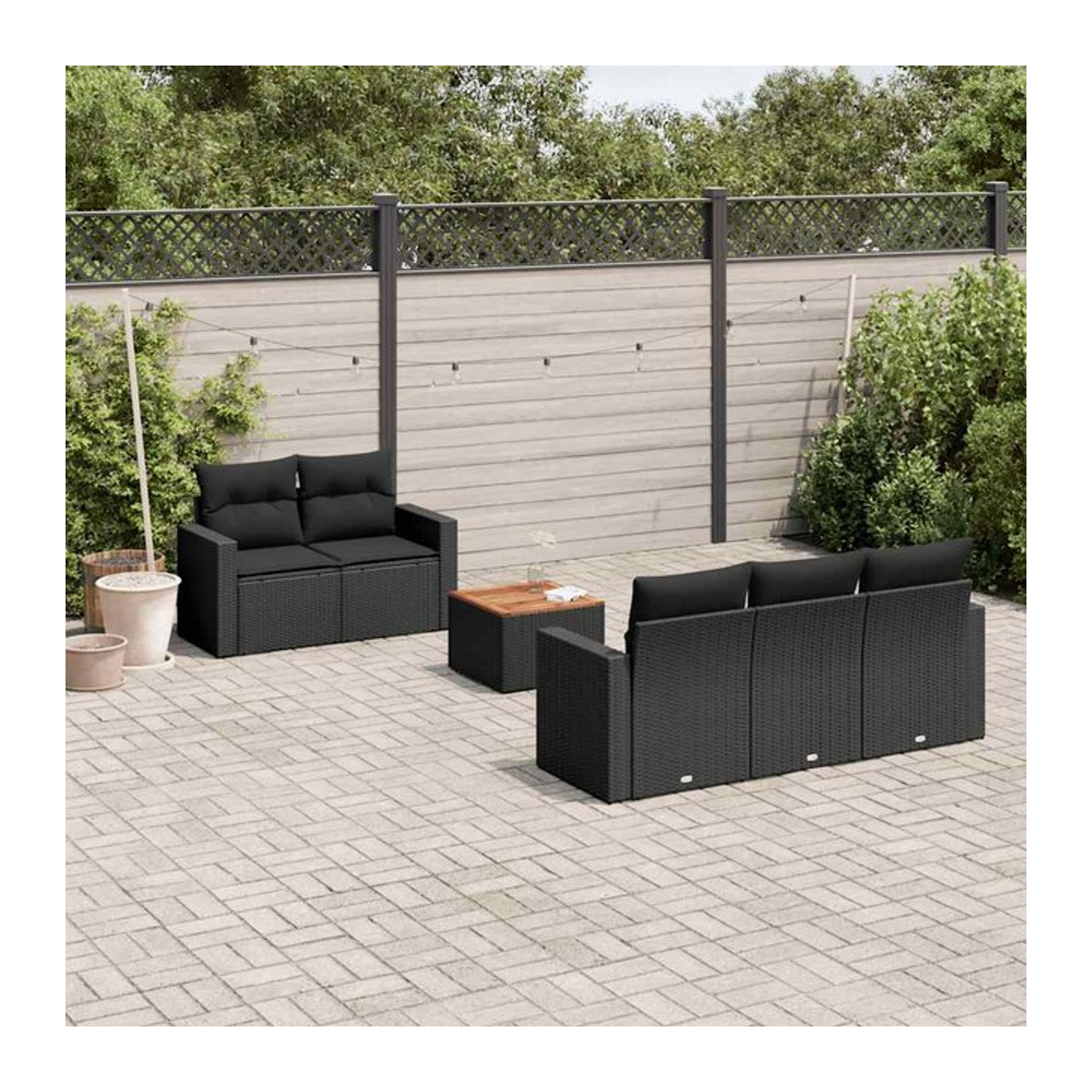 Vidaxl Gartenmöbel-Set aus Polyrattan mit Kissen, 6-teilig, Schwarz - Bild 1