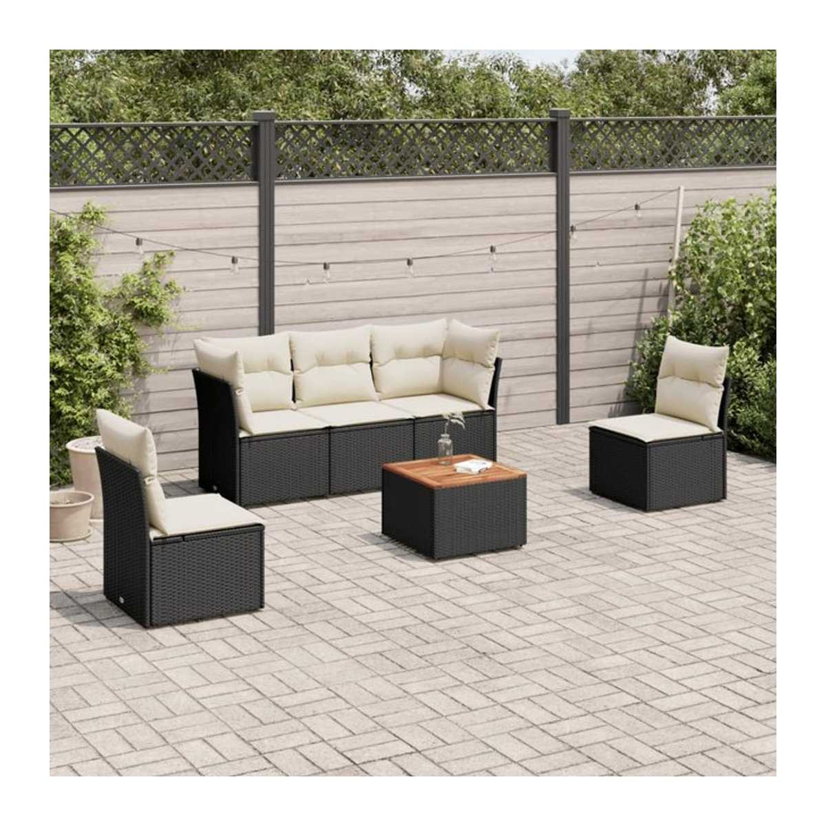Vidaxl Gartenmöbel-Set aus Polyrattan mit Kissen, 6-teilig, Schwarz - Bild 1