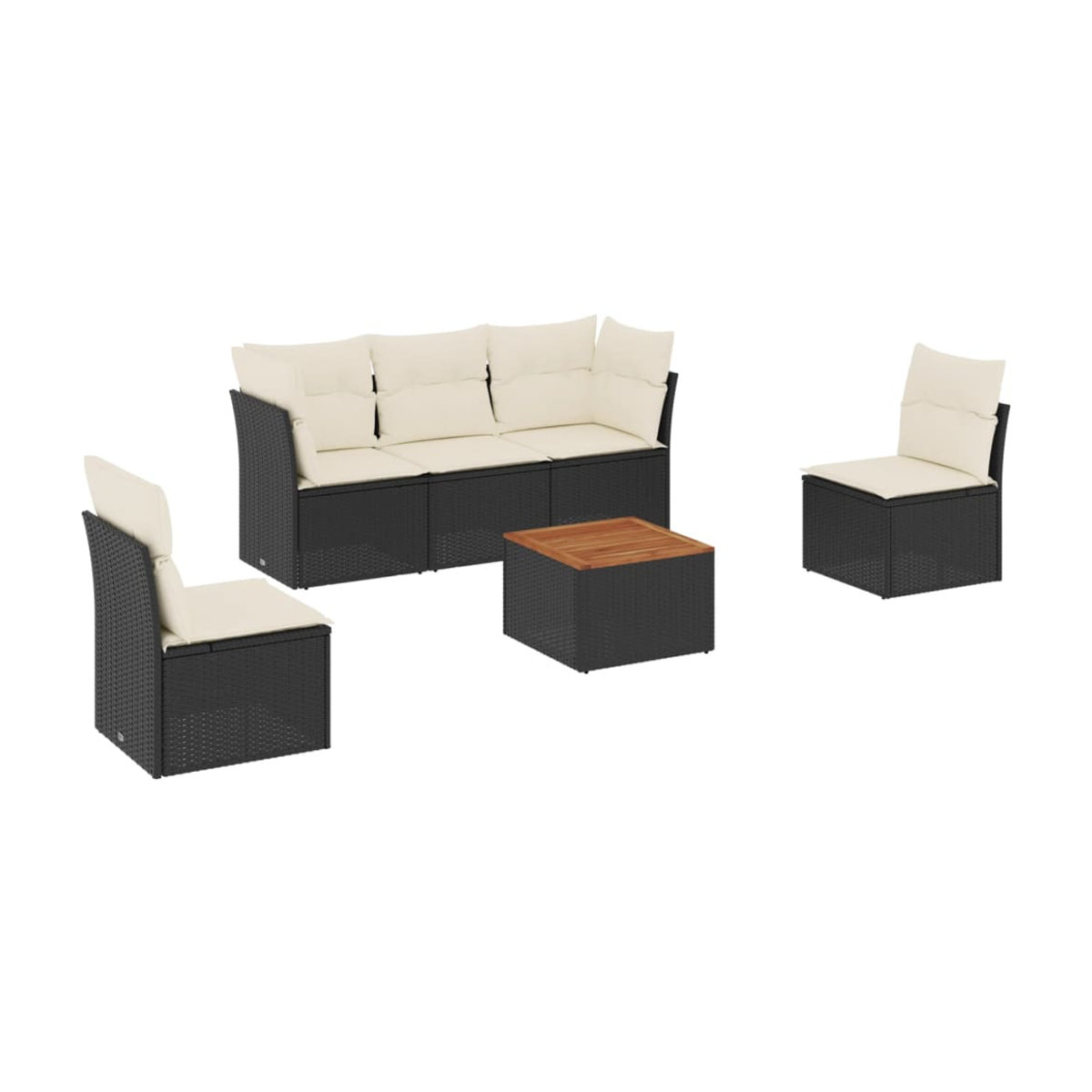 Vidaxl Gartenmöbel-Set aus Polyrattan mit Kissen, 6-teilig, Schwarz - Bild 2