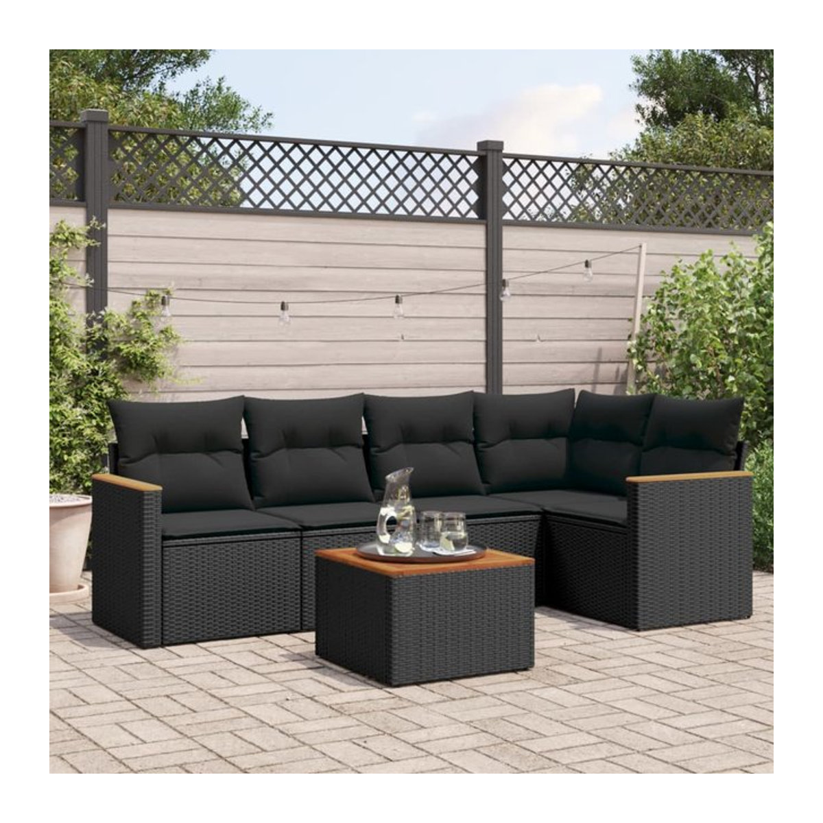 Vidaxl Gartenmöbel-Set aus Polyrattan mit Kissen, 6-teilig, Schwarz - Bild 1