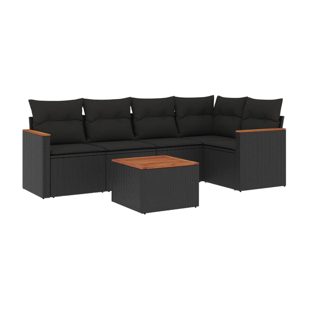 Vidaxl Gartenmöbel-Set aus Polyrattan mit Kissen, 6-teilig, Schwarz - Bild 2