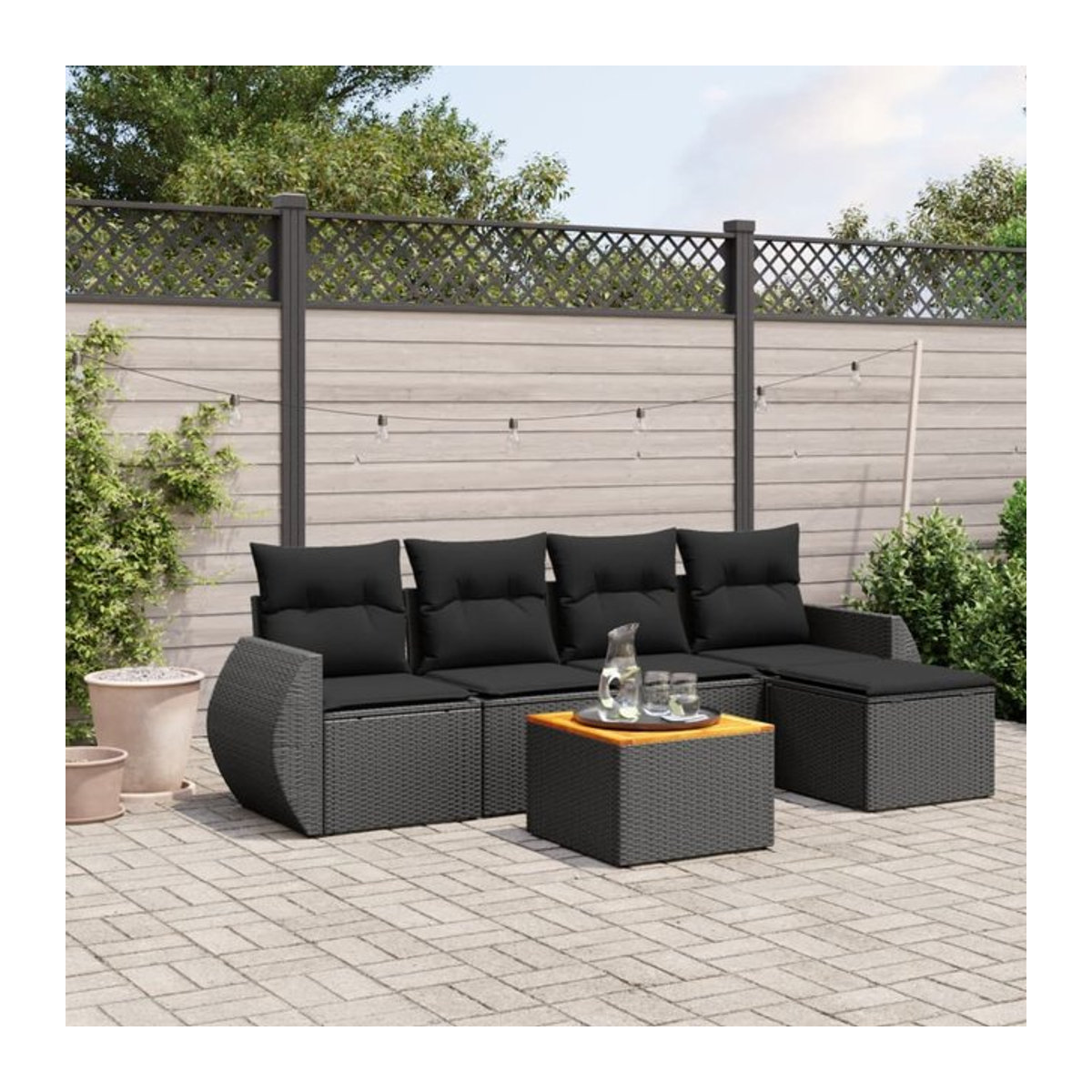 Vidaxl Gartenmöbel-Set aus Polyrattan mit Kissen, 6-teilig, Schwarz - Bild 1