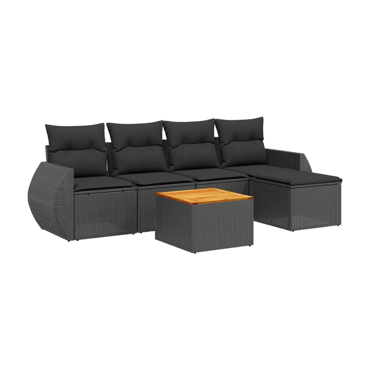 Vidaxl Gartenmöbel-Set aus Polyrattan mit Kissen, 6-teilig, Schwarz - Bild 3