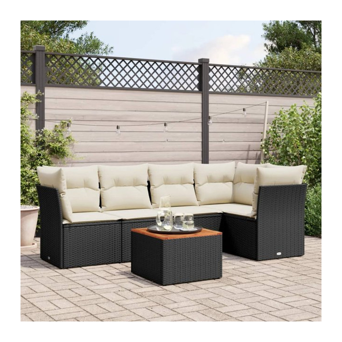 Vidaxl Gartenmöbel-Set aus Polyrattan mit Kissen, 6-teilig, Schwarz - Bild 1