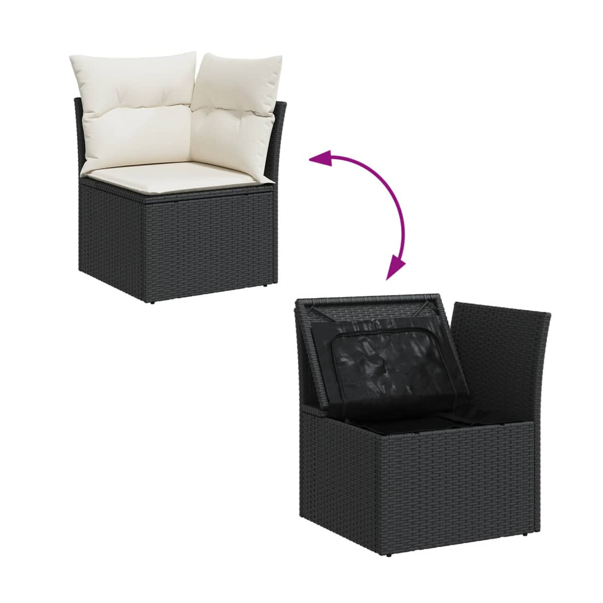Vidaxl Gartenmöbel-Set aus Polyrattan mit Kissen, 6-teilig, Schwarz - Bild 2