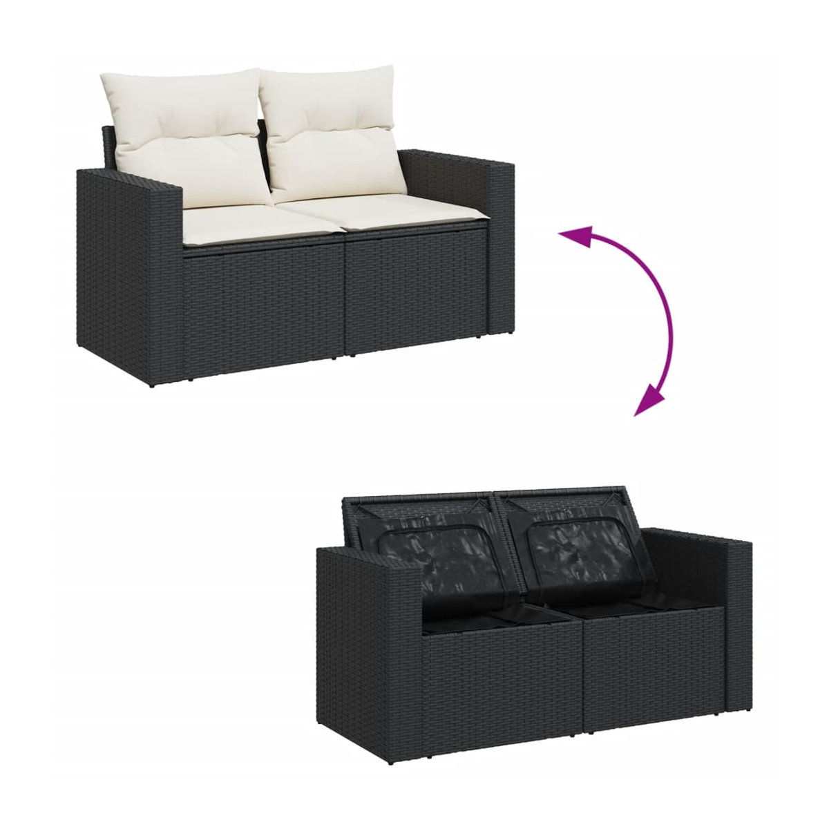 Vidaxl Gartenmöbel-Set aus Polyrattan mit Kissen, 6-teilig, Schwarz - Bild 3