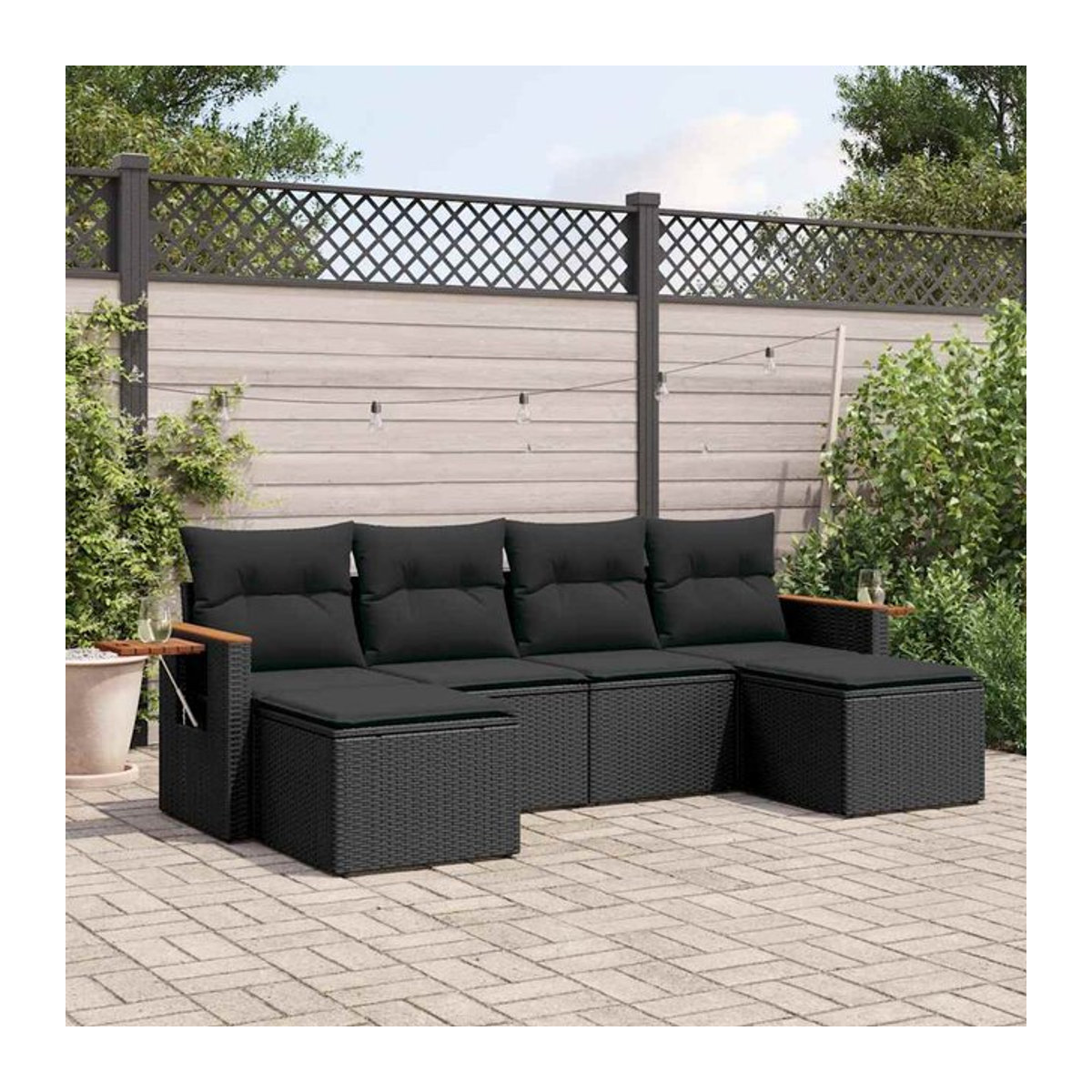 Vidaxl Gartenmöbel-Set aus Polyrattan mit Kissen, 6-teilig, Schwarz - Bild 1