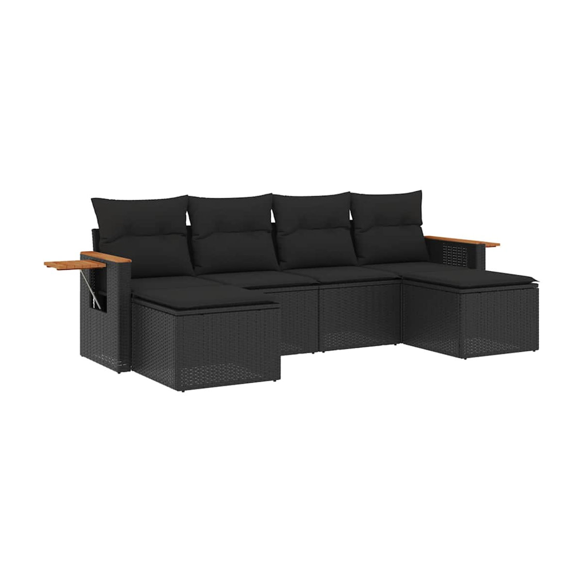 Vidaxl Gartenmöbel-Set aus Polyrattan mit Kissen, 6-teilig, Schwarz - Bild 2