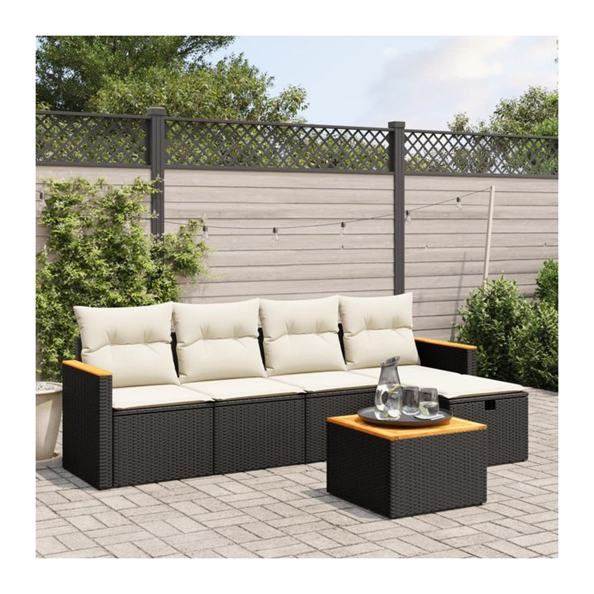 Vidaxl Gartenmöbel-Set aus Polyrattan mit Kissen, 6-teilig, Schwarz - Bild 1