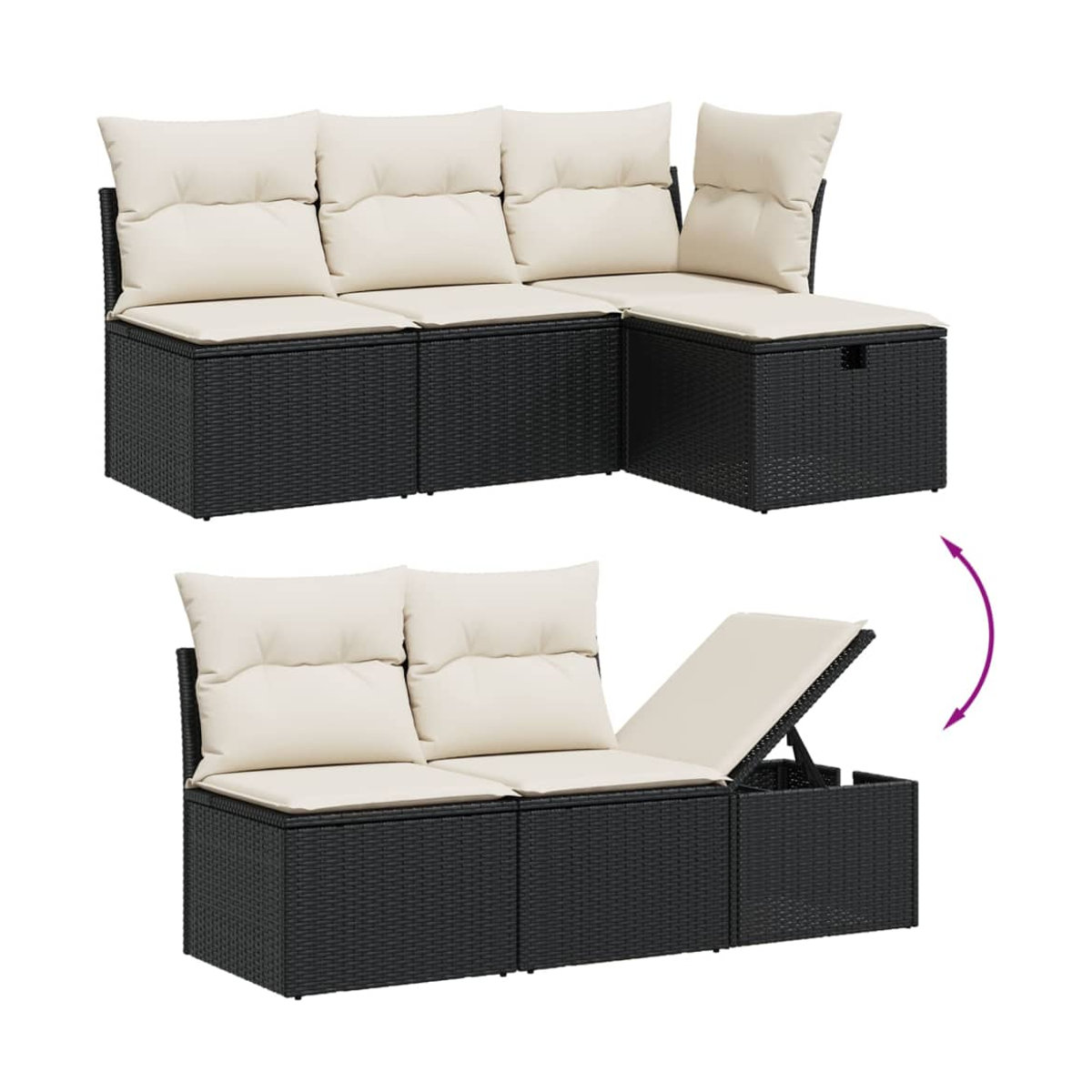 Vidaxl Gartenmöbel-Set aus Polyrattan mit Kissen, 6-teilig, Schwarz - Bild 3