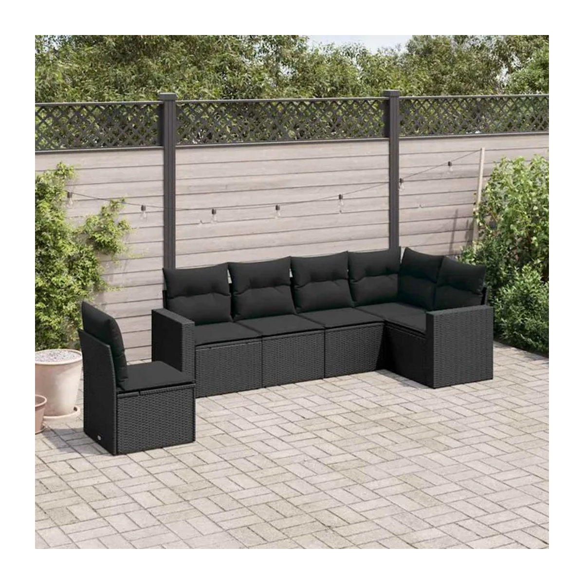 Vidaxl Gartenmöbel-Set aus Polyrattan mit Kissen, 6-teilig, Schwarz - Bild 1