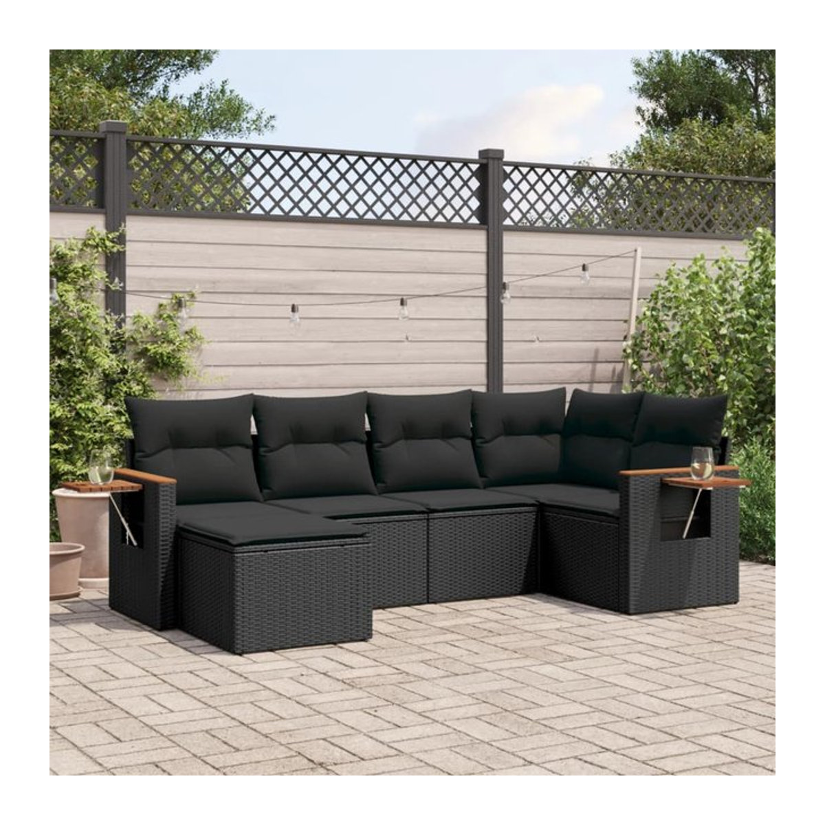 Vidaxl Gartenmöbel-Set aus Polyrattan mit Kissen, 6-teilig, Schwarz, Modernes Design - Bild 1