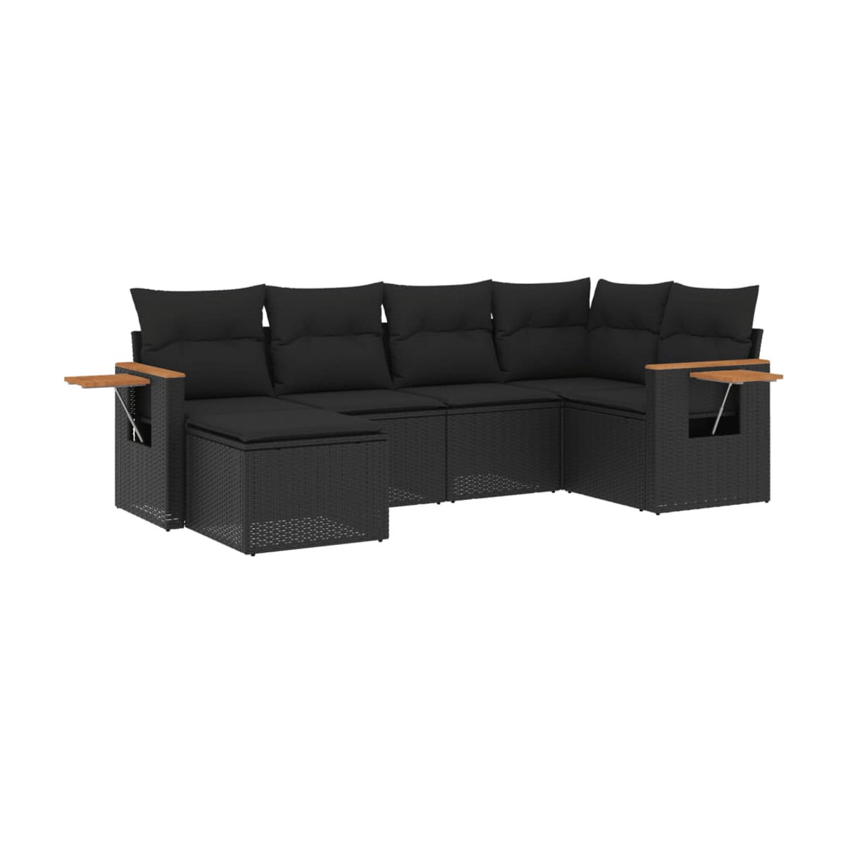 Vidaxl Gartenmöbel-Set aus Polyrattan mit Kissen, 6-teilig, Schwarz, Modernes Design - Bild 2