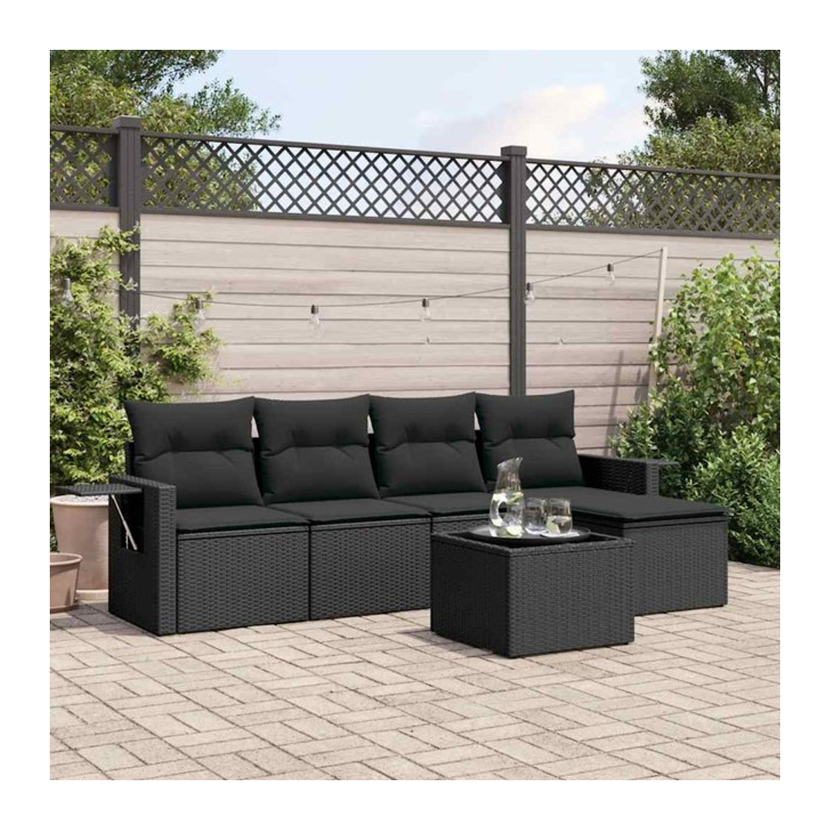 Vidaxl Gartenmöbel-Set aus Polyrattan mit Kissen, 6-teilig, Schwarz, Modernes Design - Bild 1