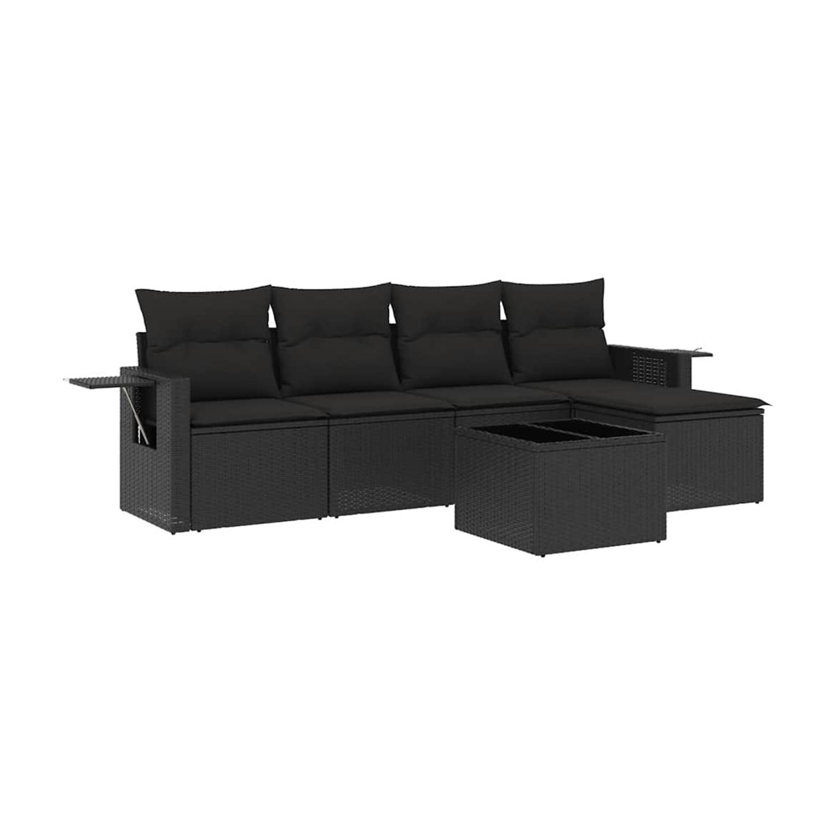Vidaxl Gartenmöbel-Set aus Polyrattan mit Kissen, 6-teilig, Schwarz, Modernes Design - Bild 3