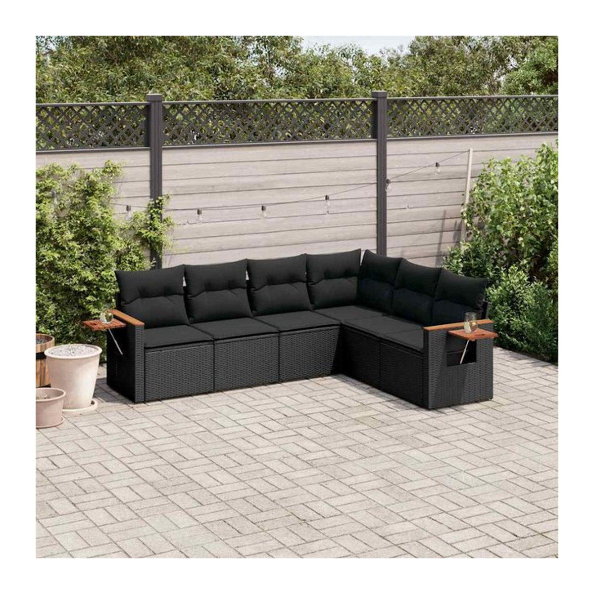 Vidaxl Gartenmöbel-Set aus Polyrattan mit Kissen, 6-teilig, Schwarz, Modernes Design - Bild 1