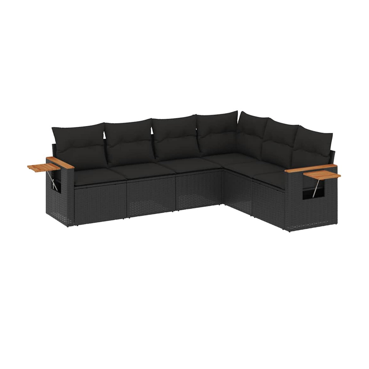 Vidaxl Gartenmöbel-Set aus Polyrattan mit Kissen, 6-teilig, Schwarz, Modernes Design - Bild 2