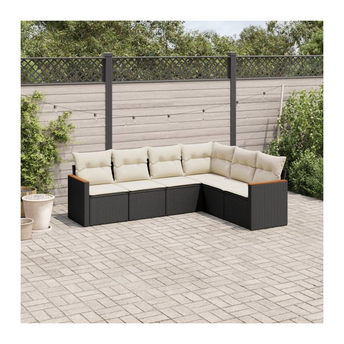 Vidaxl Gartenmöbel-Set aus Polyrattan mit Kissen, 6-teilig, Schwarz und Beige - Bild 1