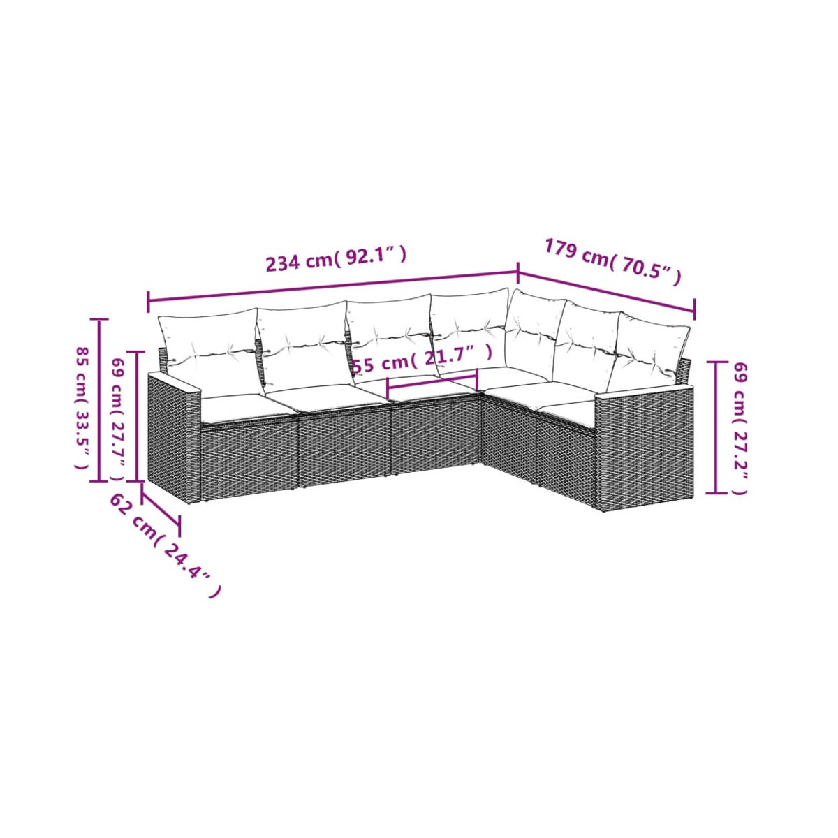 Vidaxl Gartenmöbel-Set aus Polyrattan mit Kissen, 6-teilig, Schwarz und Beige - Bild 2