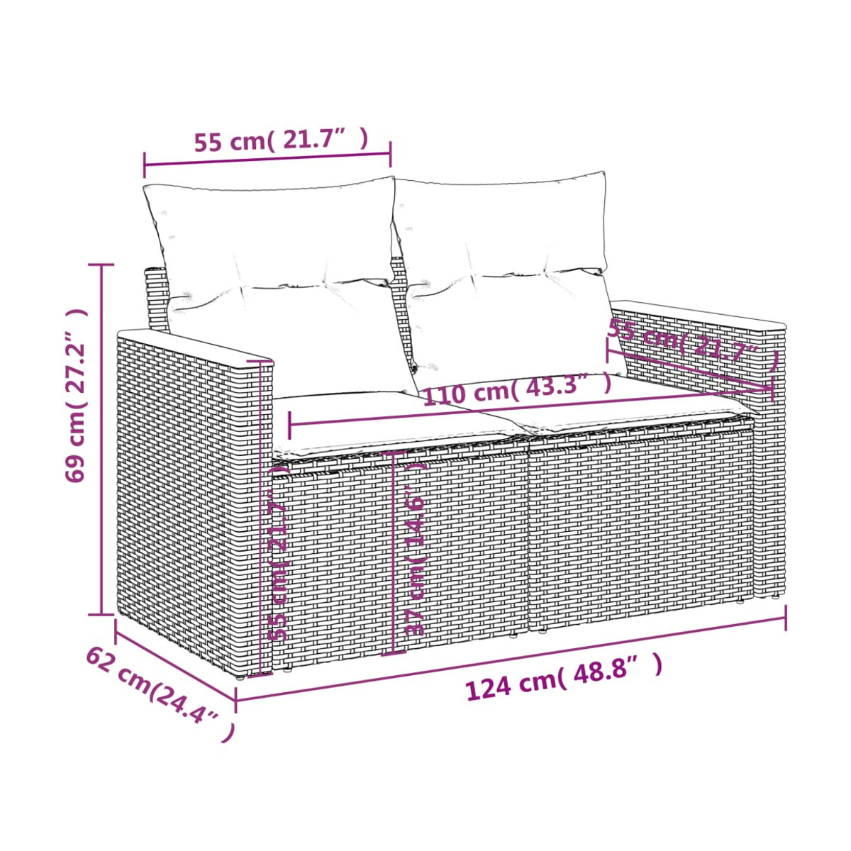 Vidaxl Gartenmöbel-Set aus Polyrattan mit Kissen, 6-teilig, Schwarz und Beige - Bild 7