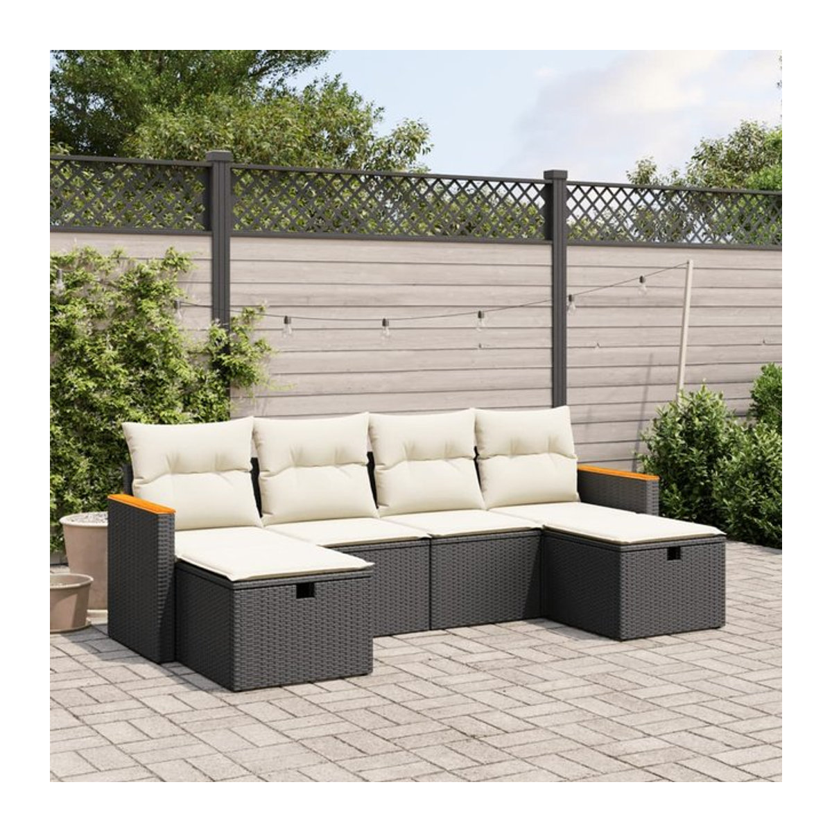 Vidaxl Gartenmöbel-Set aus Polyrattan mit Kissen, 6-teilig, Schwarz und Beige - Bild 1