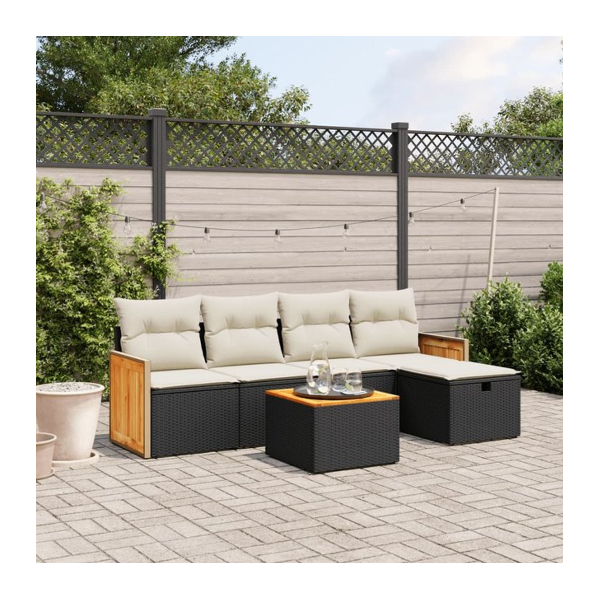 Vidaxl Gartenmöbel-Set aus Polyrattan mit Kissen, 6-teilig, Schwarz und Beige, Modernes Design - Bild 1