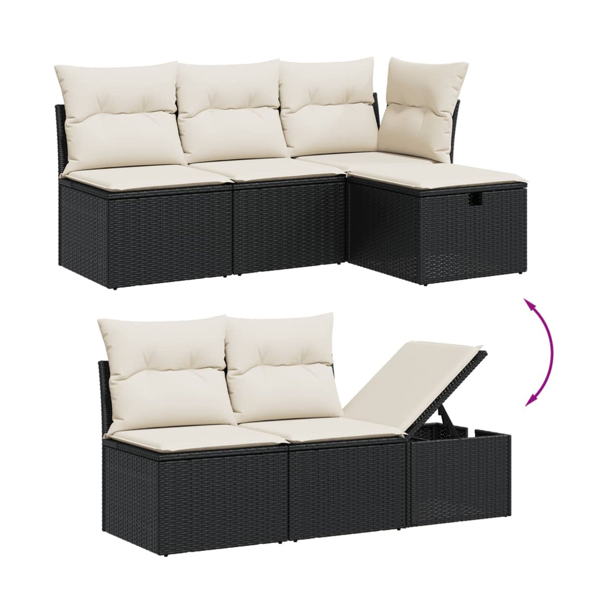 Vidaxl Gartenmöbel-Set aus Polyrattan mit Kissen, 6-teilig, Schwarz und Beige, Modernes Design - Bild 2