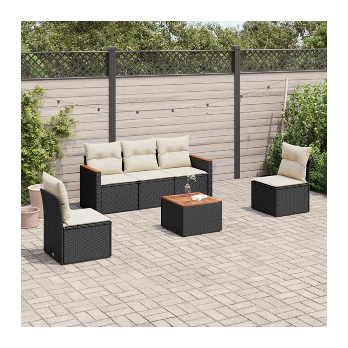 Vidaxl Gartenmöbel-Set aus Polyrattan mit Kissen, 6-teilig, Schwarz und Beige, Modernes Design - Bild 1