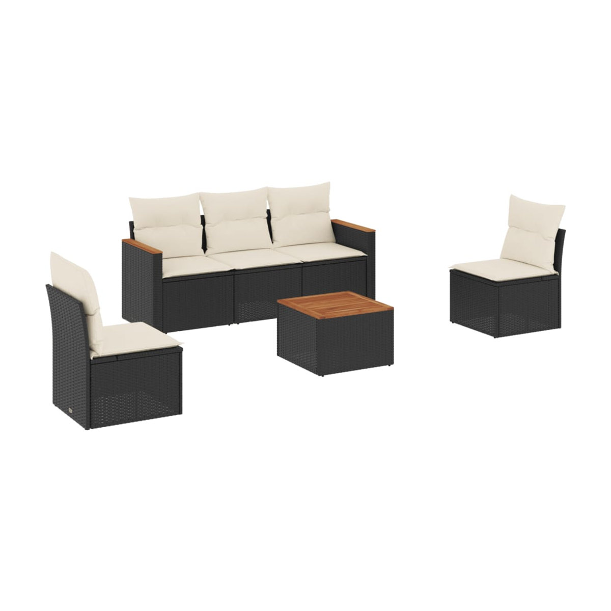 Vidaxl Gartenmöbel-Set aus Polyrattan mit Kissen, 6-teilig, Schwarz und Beige, Modernes Design - Bild 2