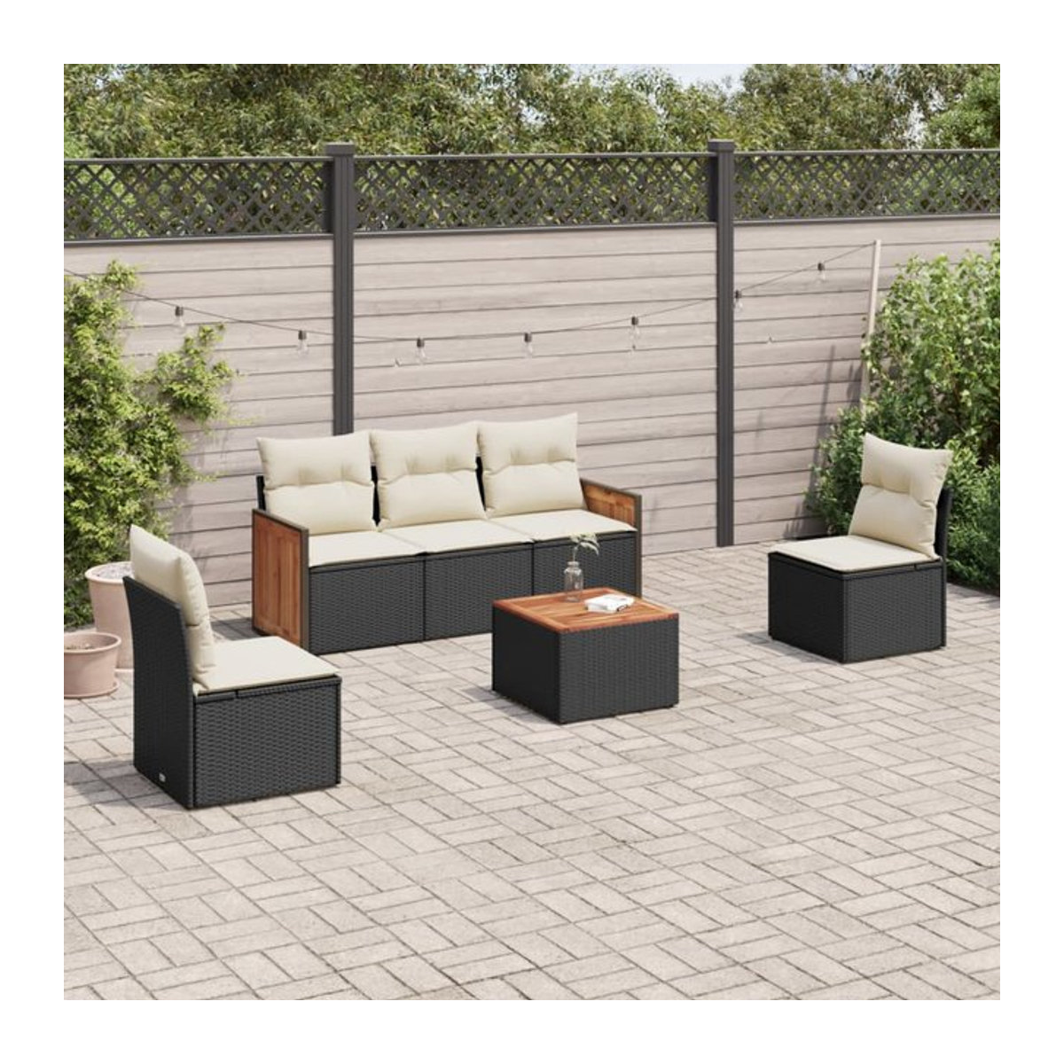 Vidaxl Gartenmöbel-Set aus Polyrattan mit Kissen, 6-teilig, Schwarz und Beige, Modernes Design - Bild 1