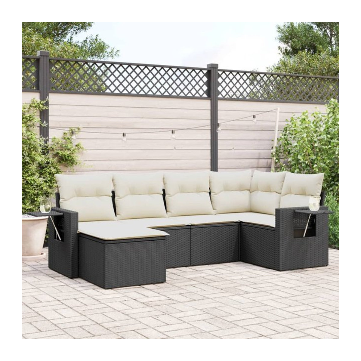 Vidaxl Gartenmöbel-Set aus Polyrattan mit Kissen, 6-teilig, Schwarz und Beige, Modernes Design - Bild 1
