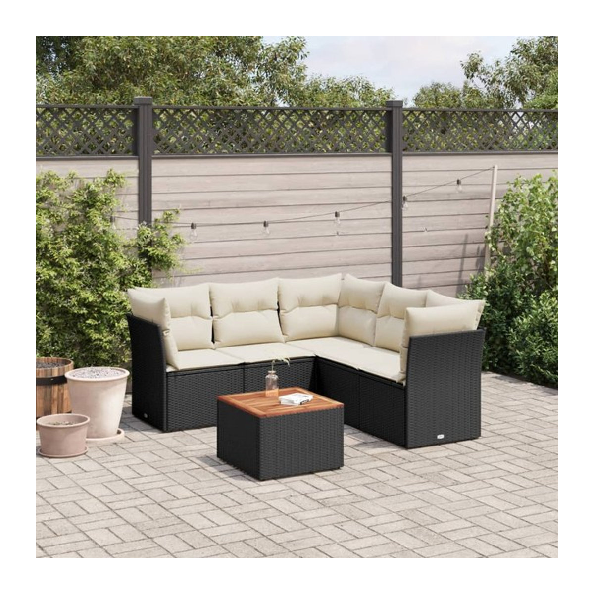 Vidaxl Gartenmöbel-Set aus Polyrattan mit Kissen, 6-teilig, Schwarz und Beige, Modernes Design - Bild 1