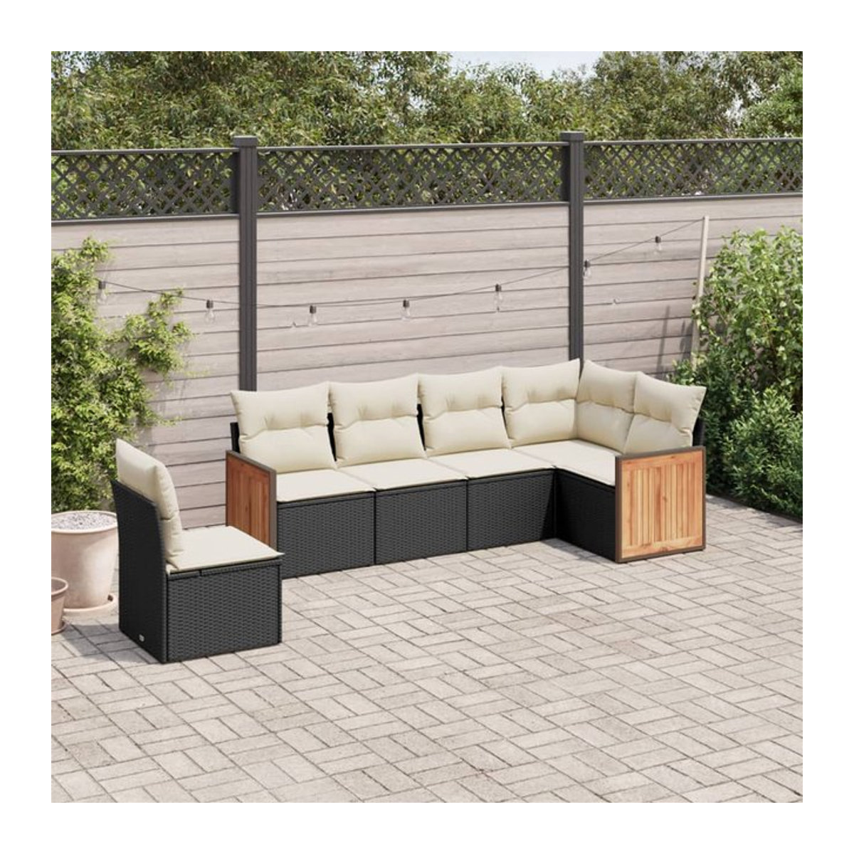 Vidaxl Gartenmöbel-Set aus Polyrattan mit Kissen, 6-teilig, Schwarz und Beige, Modernes Design - Bild 1