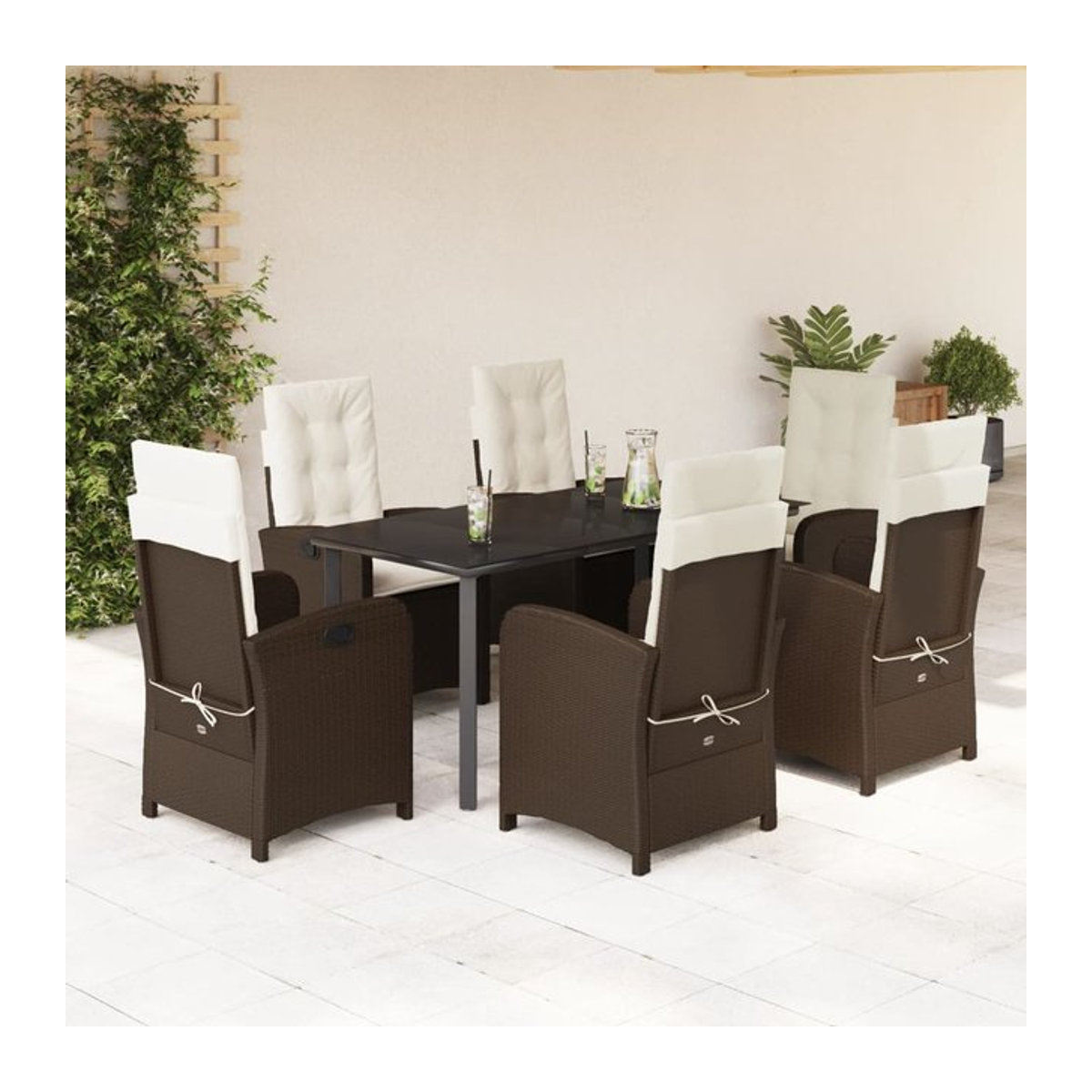 Vidaxl Gartenmöbel-Set aus Polyrattan mit Kissen, 7-teilig, Braun - Bild 1