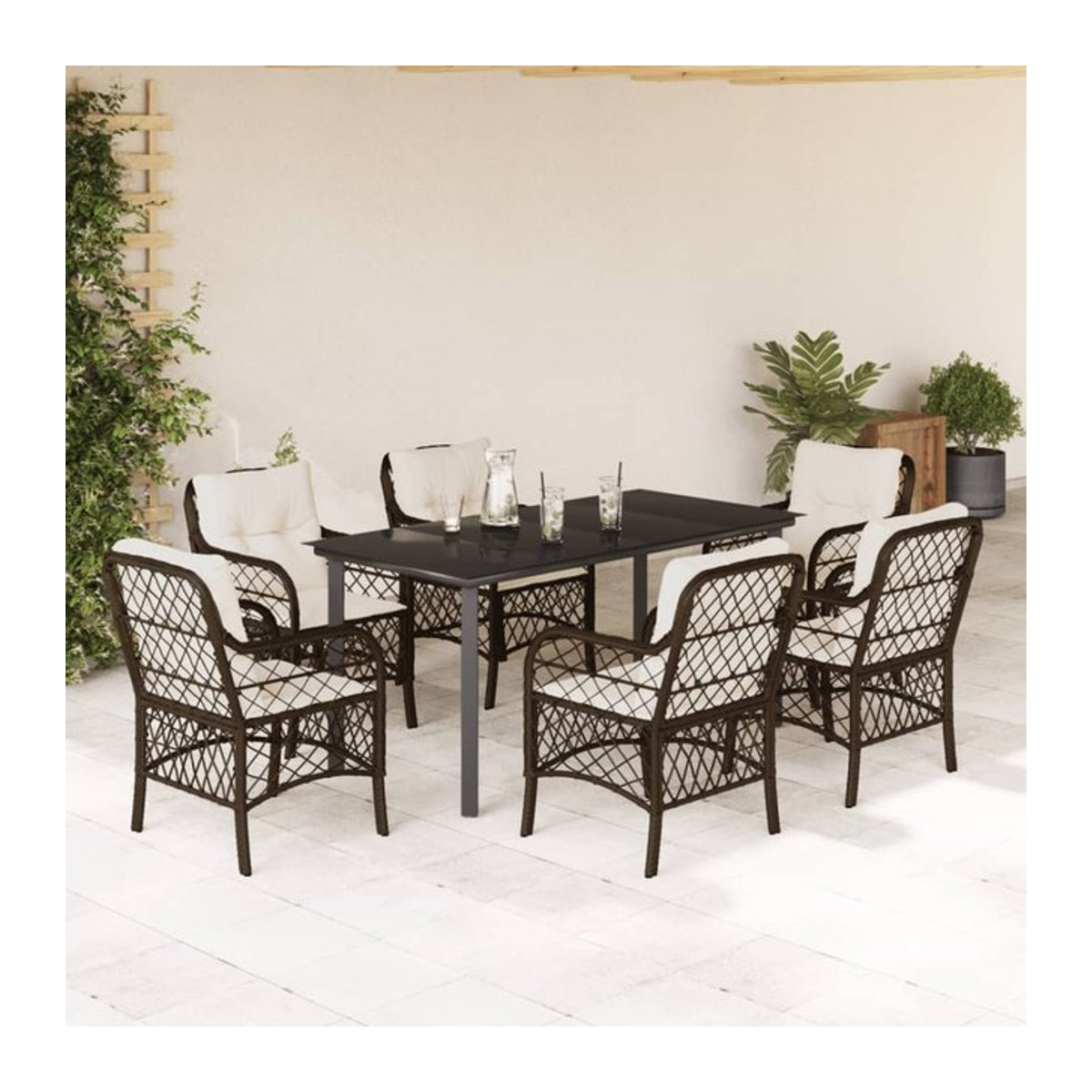 Vidaxl Gartenmöbel-Set aus Polyrattan mit Kissen, 7-teilig, Braun - Bild 1