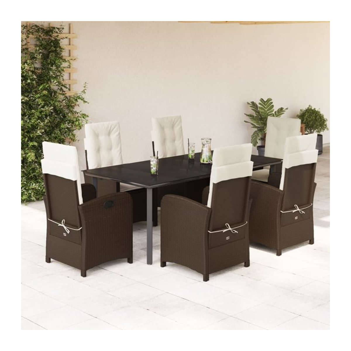 Vidaxl Gartenmöbel-Set aus Polyrattan mit Kissen, 7-teilig, Braun - Bild 1