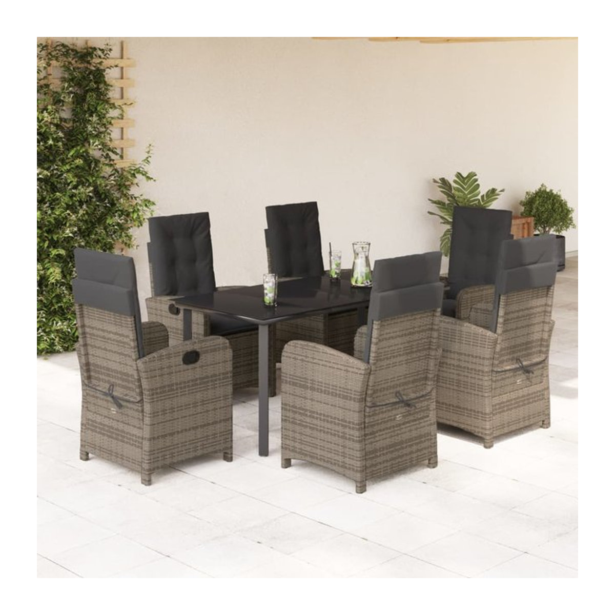 Vidaxl Gartenmöbel-Set aus Polyrattan mit Kissen, 7-teilig, Grau, Modernes Design - Bild 1
