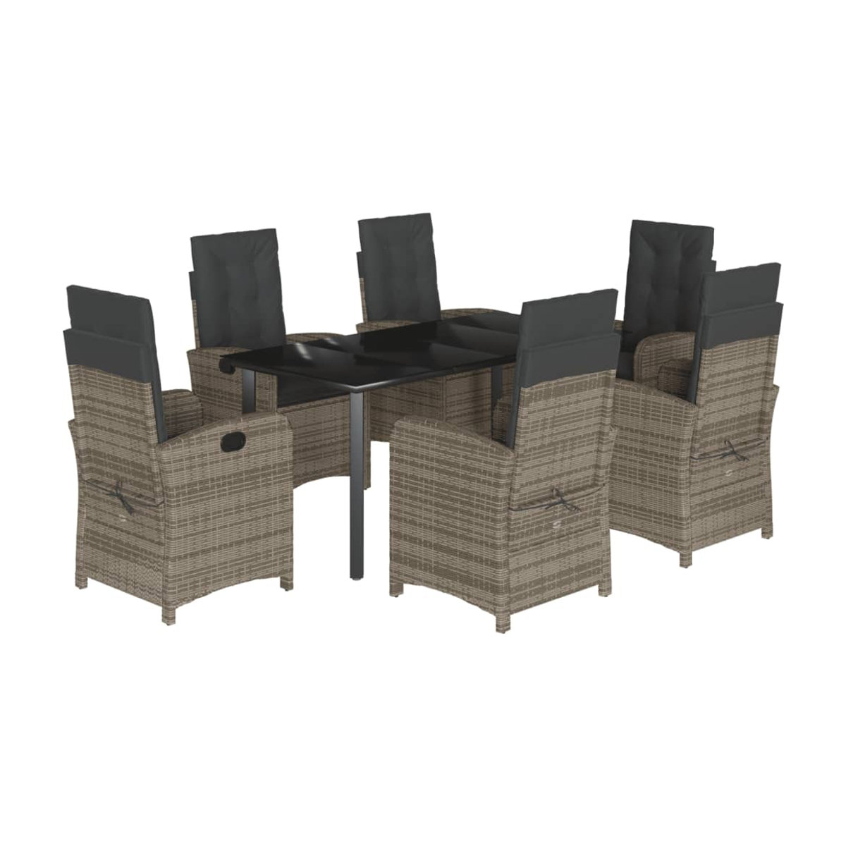 Vidaxl Gartenmöbel-Set aus Polyrattan mit Kissen, 7-teilig, Grau, Modernes Design - Bild 3