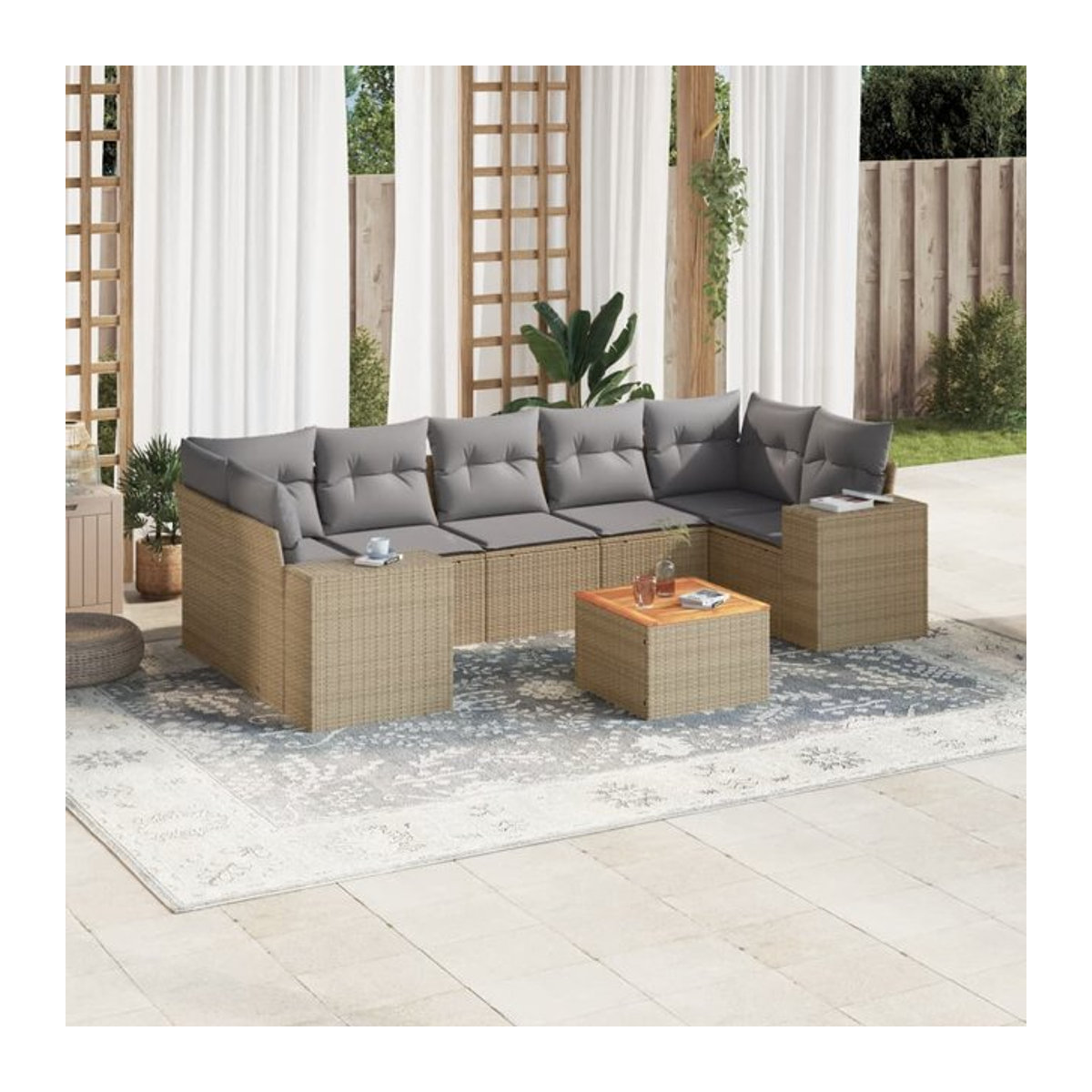 Vidaxl Gartenmöbel-Set aus Polyrattan mit Kissen, 8-teilig, Beige - Bild 1