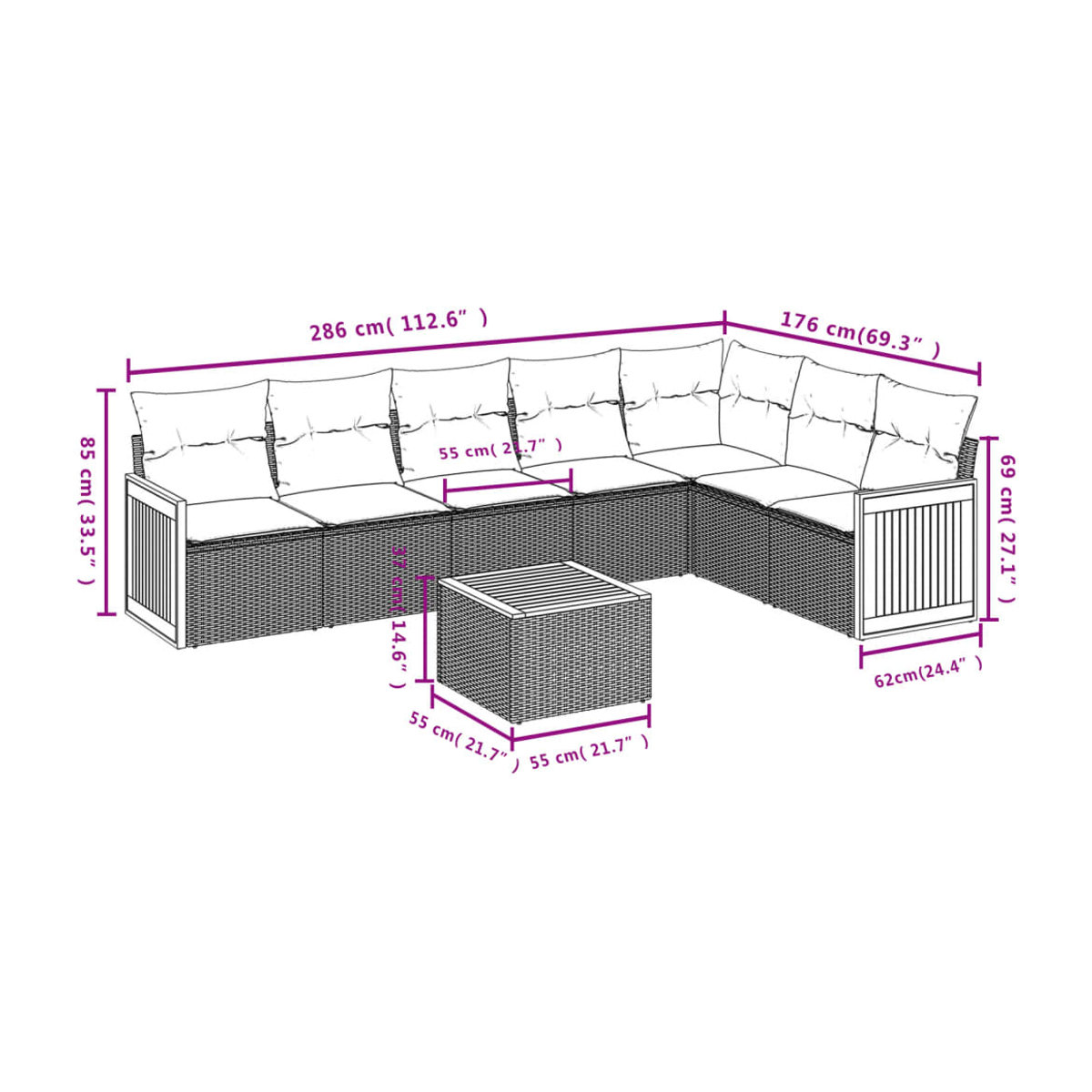 Vidaxl Gartenmöbel-Set aus Polyrattan mit Kissen, 8-teilig, Beige - Bild 1