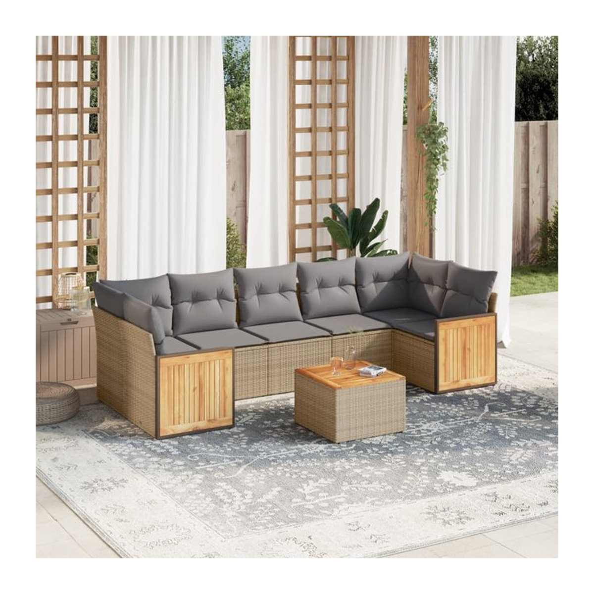 Vidaxl Gartenmöbel-Set aus Polyrattan mit Kissen, 8-teilig, Beige - Bild 1