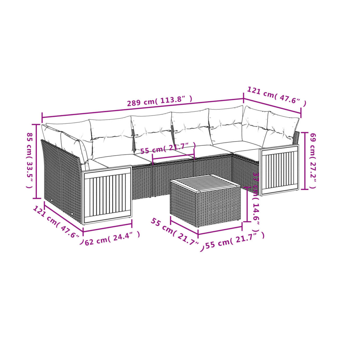 Vidaxl Gartenmöbel-Set aus Polyrattan mit Kissen, 8-teilig, Beige - Bild 2