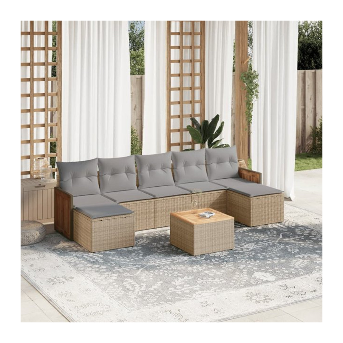 Vidaxl Gartenmöbel-Set aus Polyrattan mit Kissen, 8-teilig, Beige - Bild 1