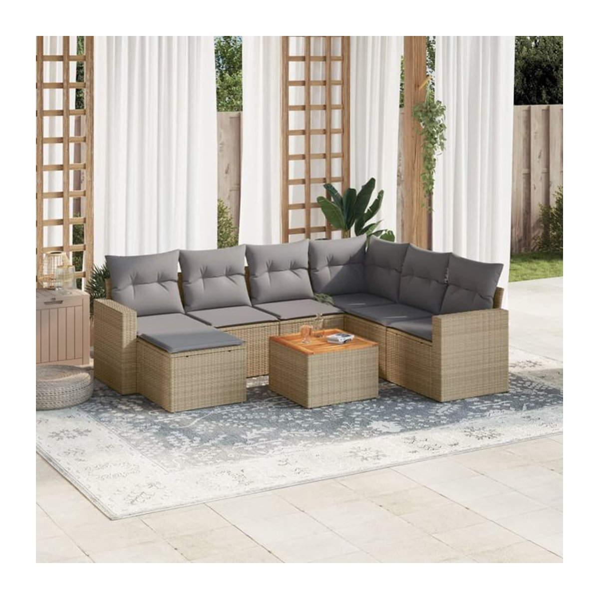 Vidaxl Gartenmöbel-Set aus Polyrattan mit Kissen, 8-teilig, Beige - Bild 1
