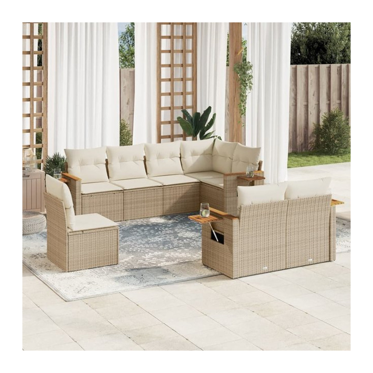 Vidaxl Gartenmöbel-Set aus Polyrattan mit Kissen, 8-teilig, Beige - Bild 1