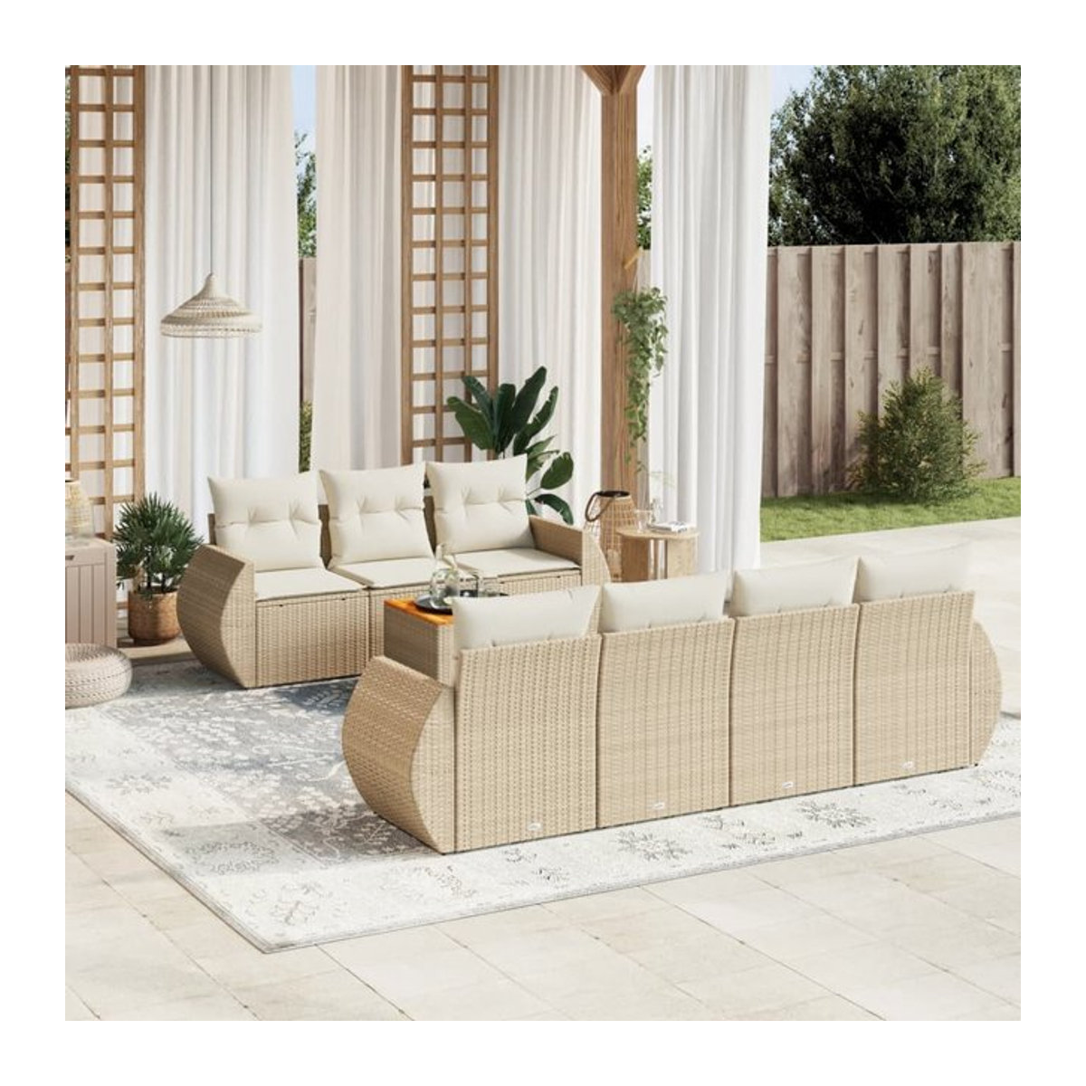 Vidaxl Gartenmöbel-Set aus Polyrattan mit Kissen, 8-teilig, Beige, Modernes Design - Bild 1